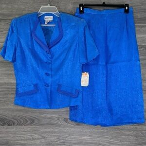 Adrianna Papell Skirt Set 100% Silk Blue Women’s size 10 NWT